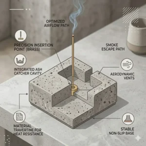 Luxury travertine stone contemporary incense holders representing a modern zen aesthetic.