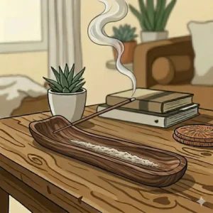 A zen-inspired cool incense holder with a small Buddha statue and a lotus flower petal tray.