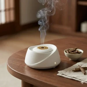 A sleek portable electric incense burner used for heating agarwood or bakhoor without charcoal.