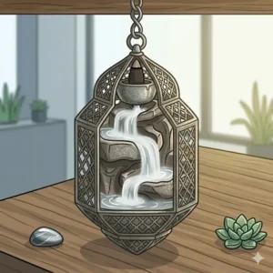 A unique incense burner designed as a hanging metal lantern for outdoor or porch use.