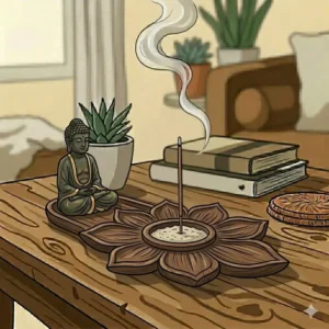 A cool incense holder with a vertical glass bottle design that holds the incense stick upside down to contain ash.