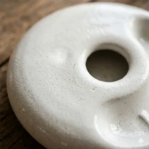Close-up view of the glazed finish on a handmade ceramic incense burner holder.