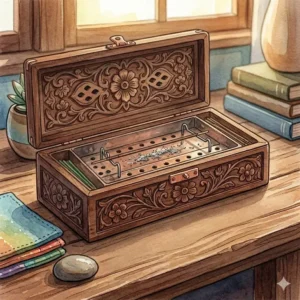 Opening the lid of a decorative wooden container to demonstrate the first step of how to use incense box.