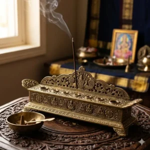 An ornate antique brass burner designed for traditional incense and incense holders collection.