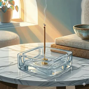 Durable thick-walled glass incense holder designed for heat resistance and safety.