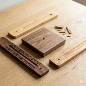 Displaying different types of wood used for a quality wooden incense holder.