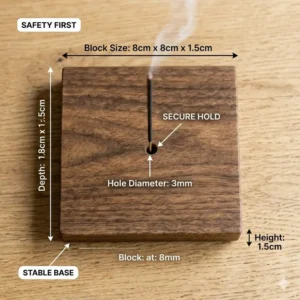 Technical diagram showing the stable base of a wooden incense holder.