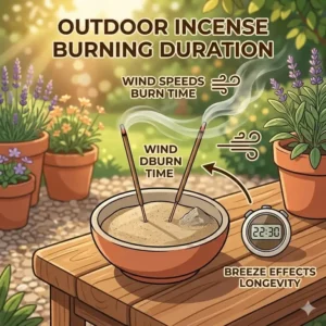 An outdoor garden scene illustrating how environmental factors impact how long do incense sticks burn outside.