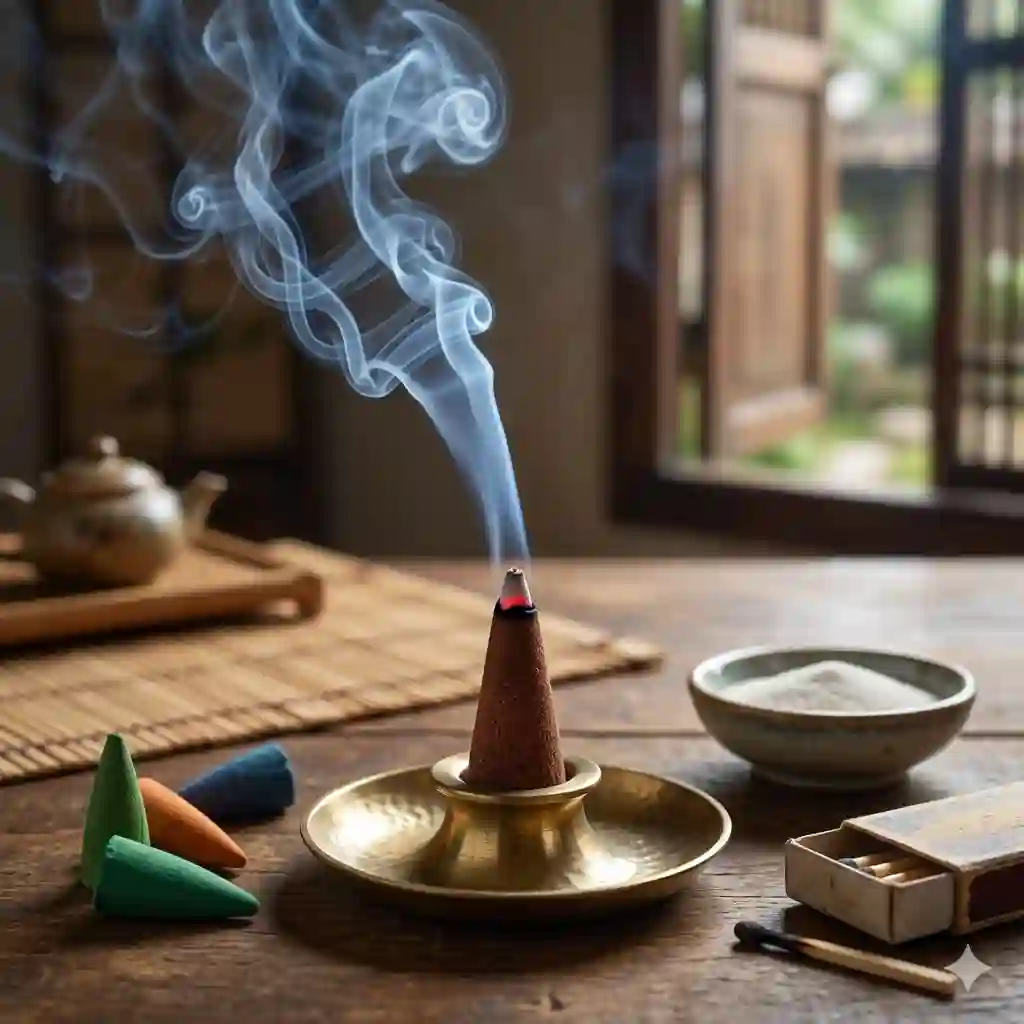 Illustration 1: A backflow conical incense cone producing a wat