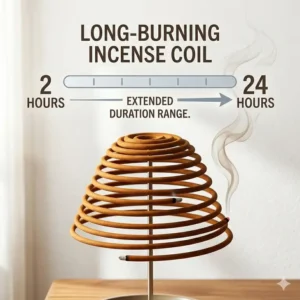 Visual representation of long-lasting coils and how long does incense burn over an extended period.