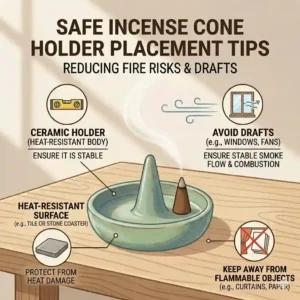 A safety diagram illustrating the correct surface placement to ensure your incense cone holder is used safely.