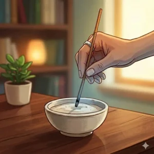 Inspecting the tip for hidden embers to confirm how do you put out an incense stick completely and safely.