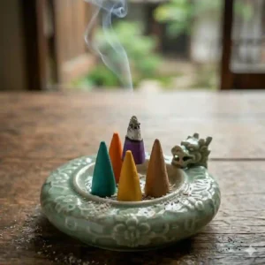 Raw herbal paste being shaped into traditional conical incense molds during a handmade manufacturing process.