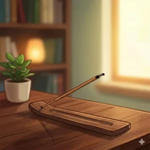 Placing a partially burned stick on a holder after learning how do you put out an incense stick properly.