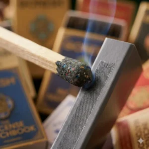 Macro photograph showing the unique combustible compound coating the tips of incense matches