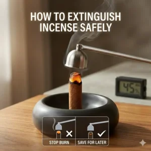 Safety instructions on how to stop a session and control how long does incense burn by extinguishing it properly.