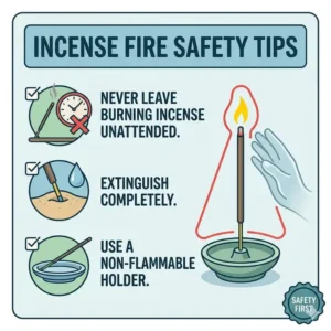 A safety infographic summarizing the steps for how do you put out an incense stick to prevent fire hazards.