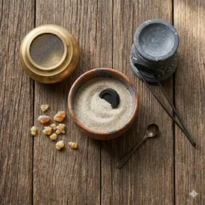 An illustration comparing a brass censer, ceramic bowl, and stone burner, representing different options when learning how to burn frankincense resin.