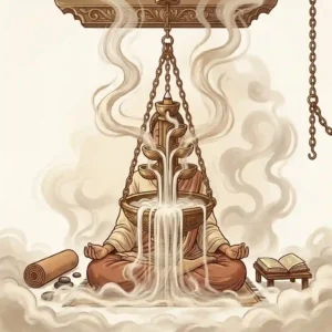 A specialized backflow hanging incense burner creating a waterfall smoke effect.