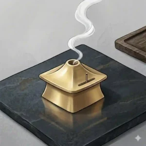 A fine white porcelain Japanese incense burner with intricate blue and gold traditional wave motifs.
