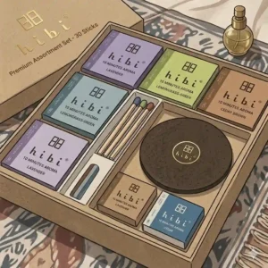 A premium hibi incense gift box assortment package containing multiple fragrance trays, perfect for Japanese aromatherapy lovers.