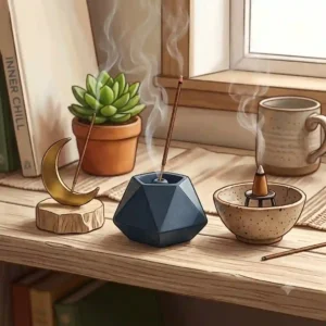 A backflow incense burner shaped like a mountain river, perfect as cool incense holders, showing thick white smoke cascading down rock pools.